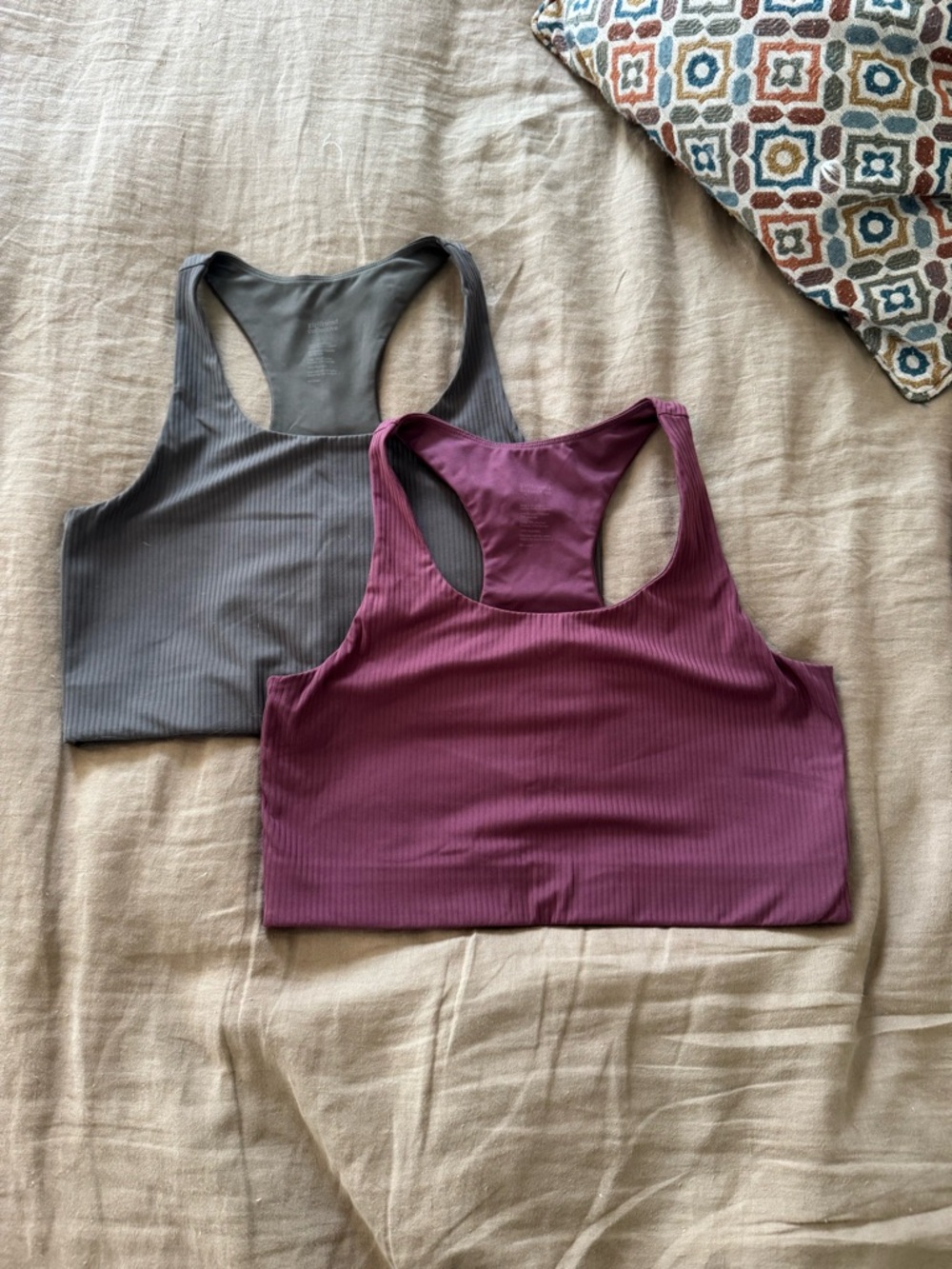 Girlfriend Collctive - Ribbed Racerback Bra Set in Plum and olive